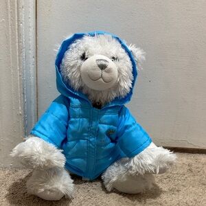 Plush White Bear in Bright Blue Hooded Jacket - Kids Toy Build A bear